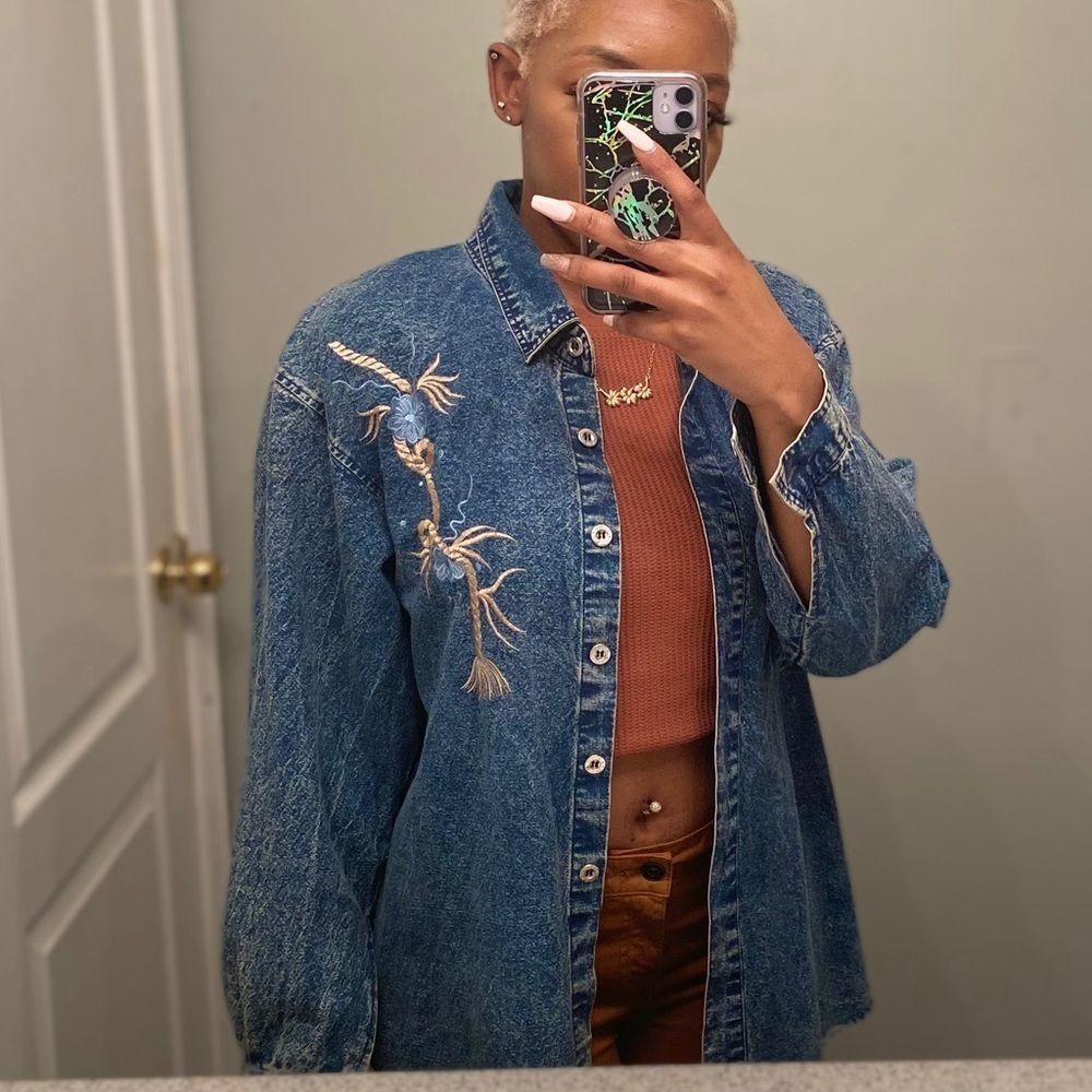 Vintage  Floral Stitched Jean Shirt/Jacket